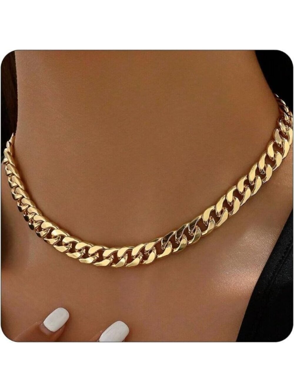 🆕Women Gold Cuban Choker Necklace Chunky Chain Clasp Toggle Herringbone Jewelry